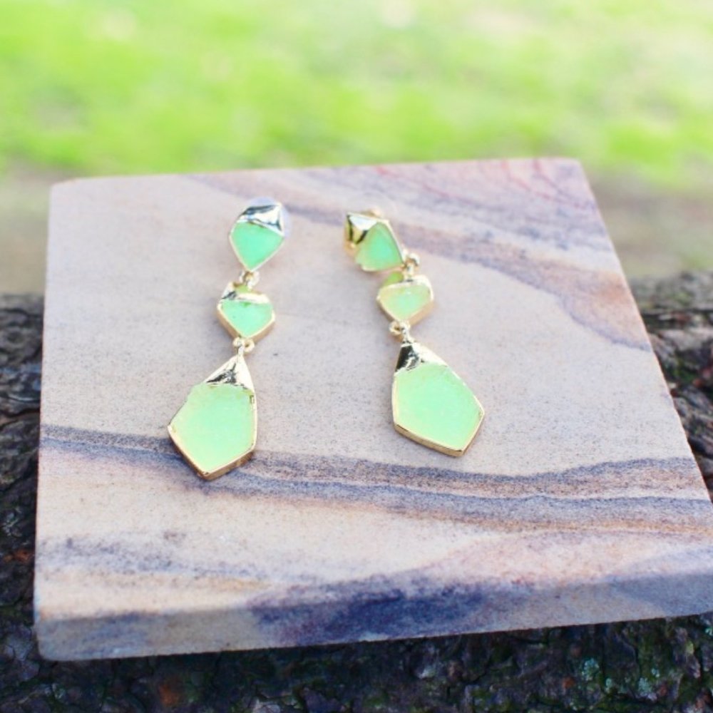 New Trio Arrowhead Geometric Druzy Stone Earrings - Picture 5 of 10
